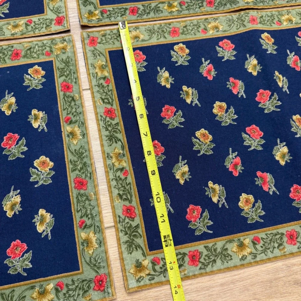 Vintage Floral Placemats Set of 4 Navy Blue Sage Green‎ Red Yellow Cottagecore